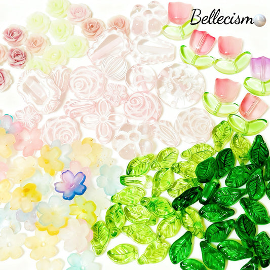 【Encanto floral】cuentas facetadas de vidrio/flores/hojas