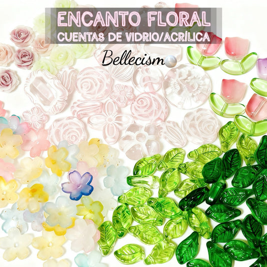 【Encanto floral】cuentas facetadas de vidrio/flores/hojas